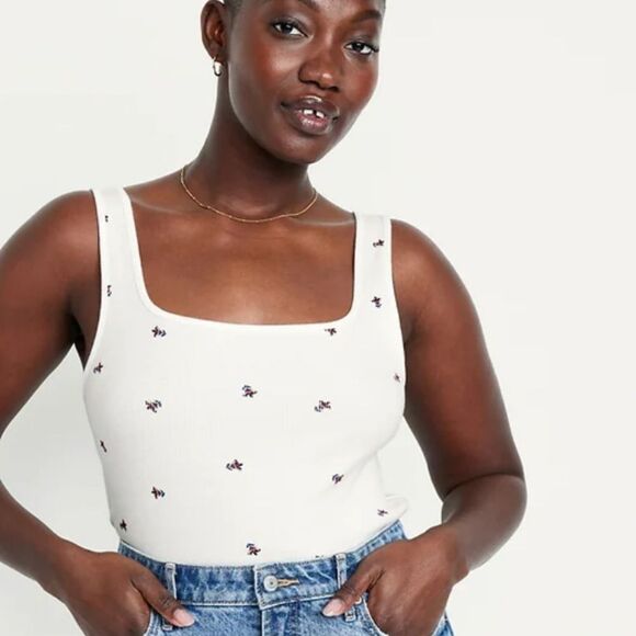 Old navy plus xxl size Ultra-Crop Rib-Knit Top White Floral Tank Top Womens plus - Picture 8 of 17